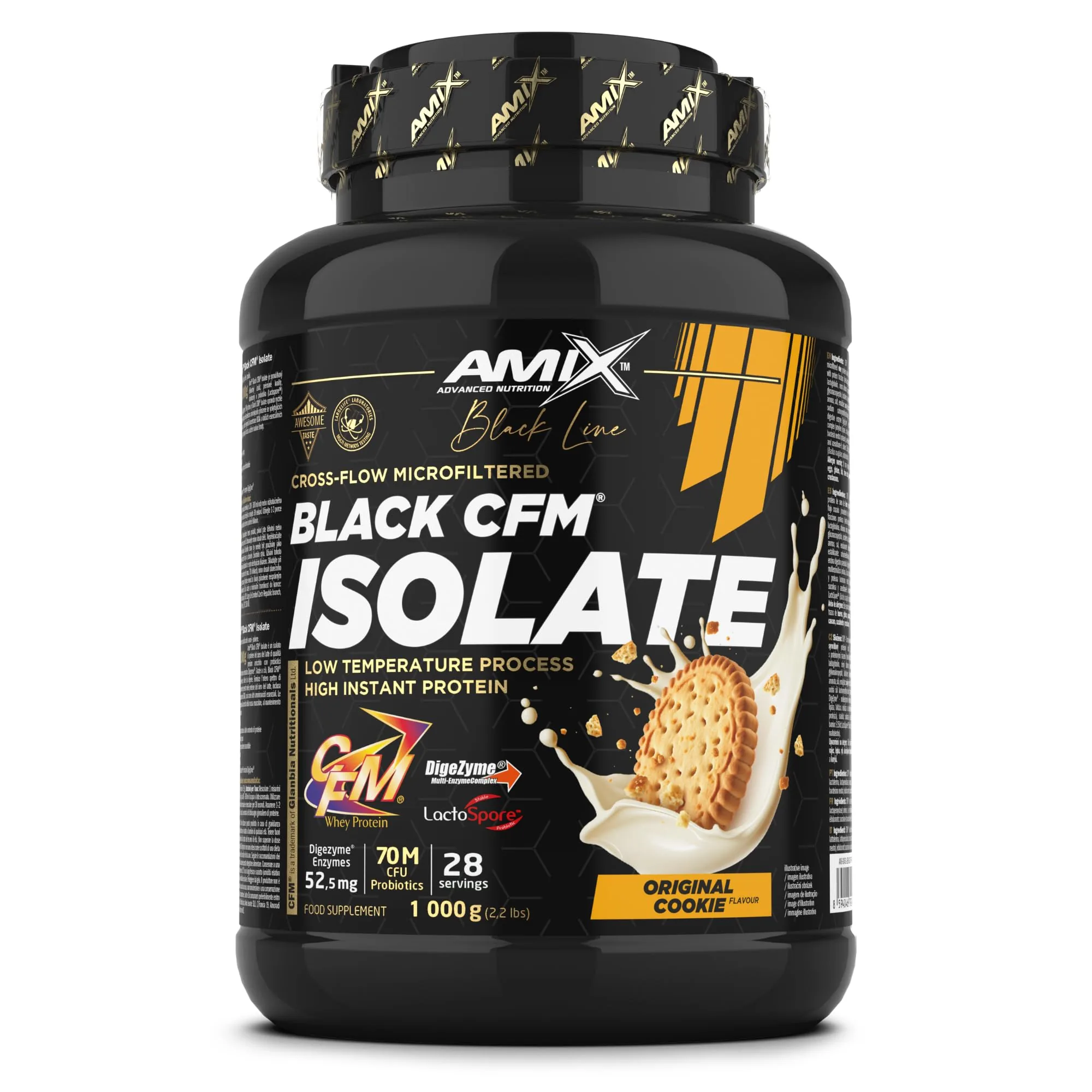 Amix BLACK CFM ISOLATE - Proteína Aislada de Suero - Sabor Cookie - 1 kg