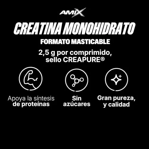 Amix Black Line Creatine 2500 mg Chewables - Creatina Monohidrato Creapure Masticable - 60 Comprimidos — foto 3