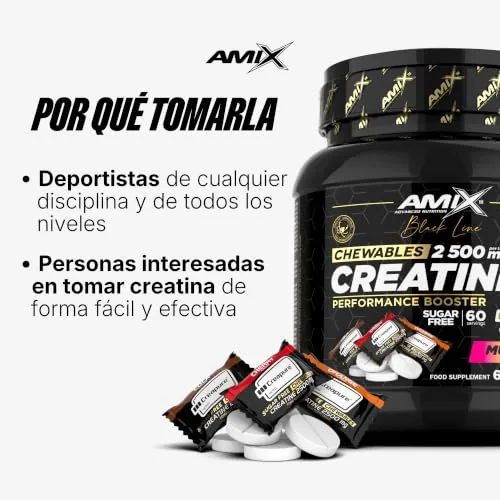 Amix Black Line Creatine 2500 mg Chewables - Creatina Monohidrato Creapure Masticable - 60 Comprimidos — foto 4