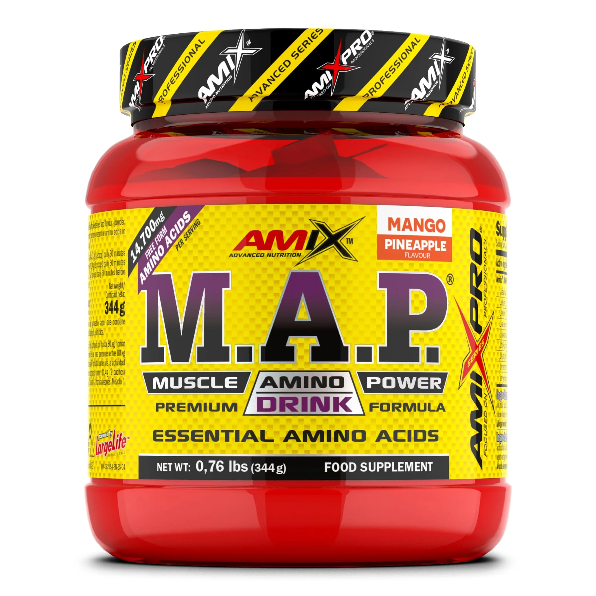 AMIX Muscle Amino Power - Aminoácidos Esenciales en Polvo - 344 g - Sabor Mango-Piña
