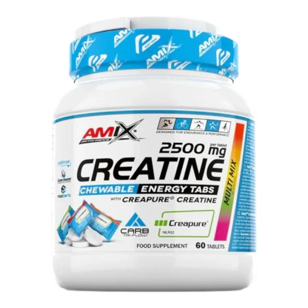 Amix Performance Creatine 2500 mg Chewable Energy Tabs - Creatina Creapure + Carb Tri-Flow - 60 Comprimidos