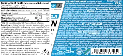 Amix Performance D3-K2-MG-ZN - Vitamina D3, K2, Magnesio y Zinc Quelado - 90 Cápsulas — foto 3