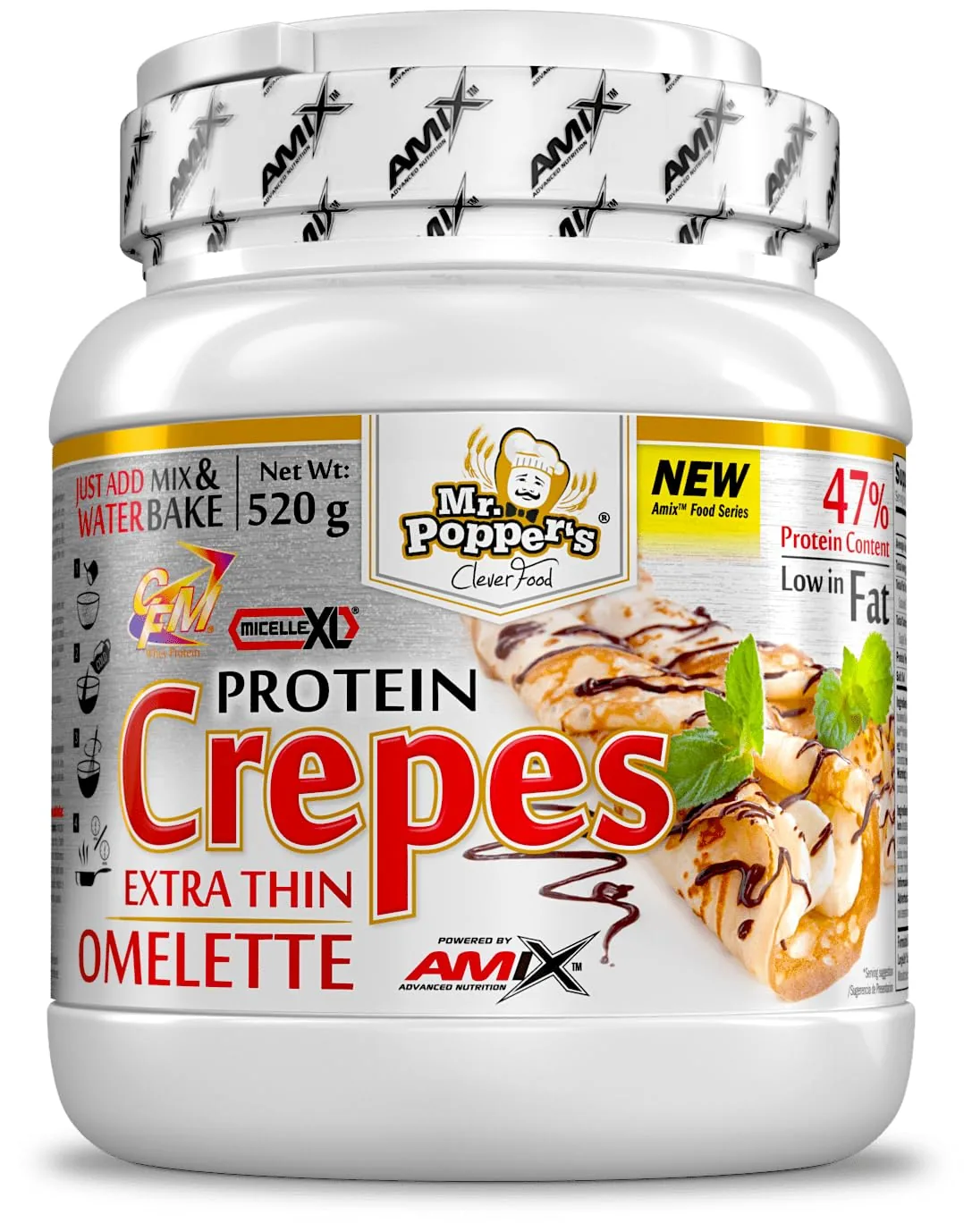 Amix Mr. Popper's Protein Crepes - Mezcla para Crepes/Tortitas Proteicas - 520 g - Sabor Vainilla